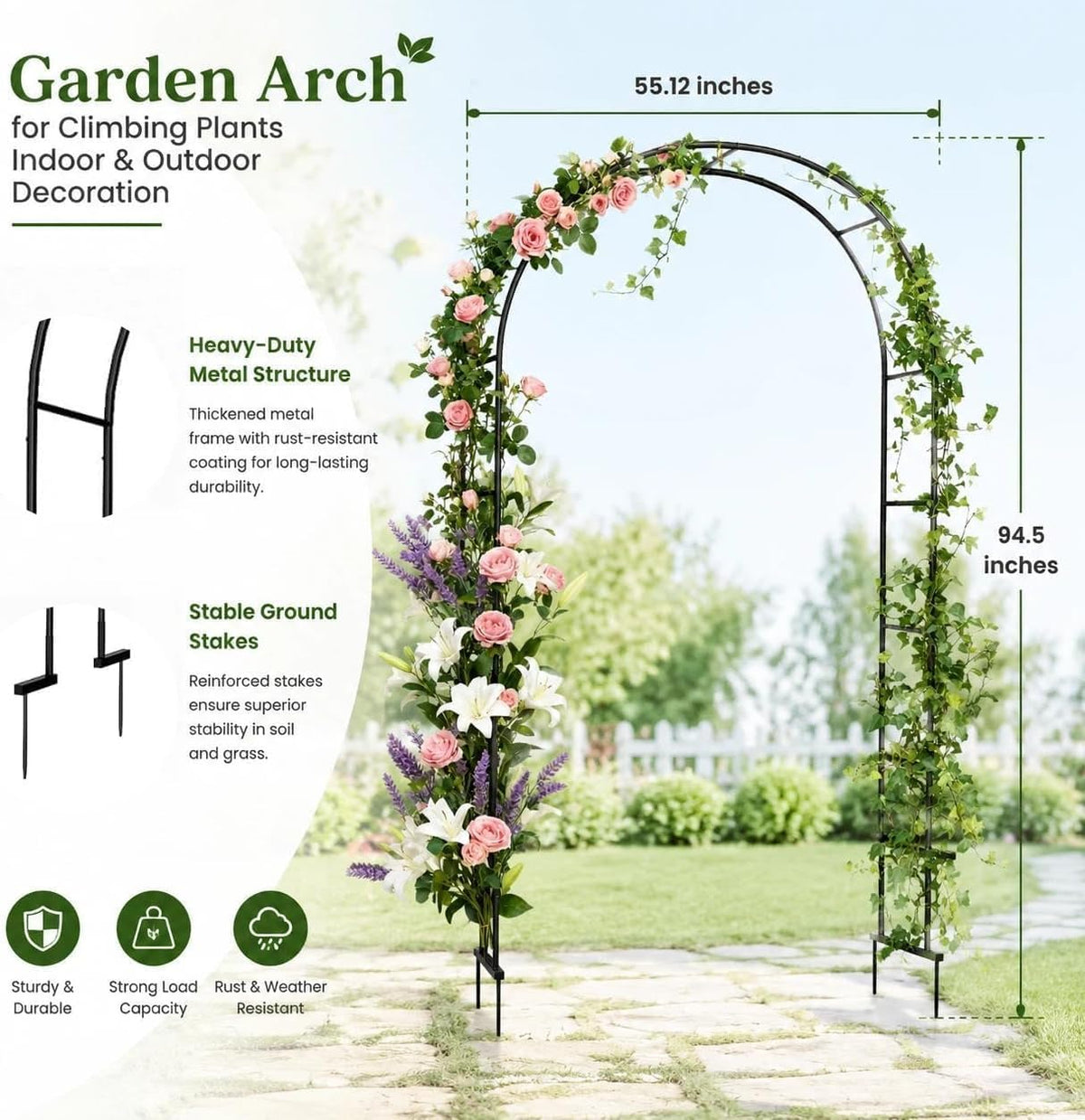 Garden Arch Trellis Metal Arbor Heavy Duty for Climbing Plants
