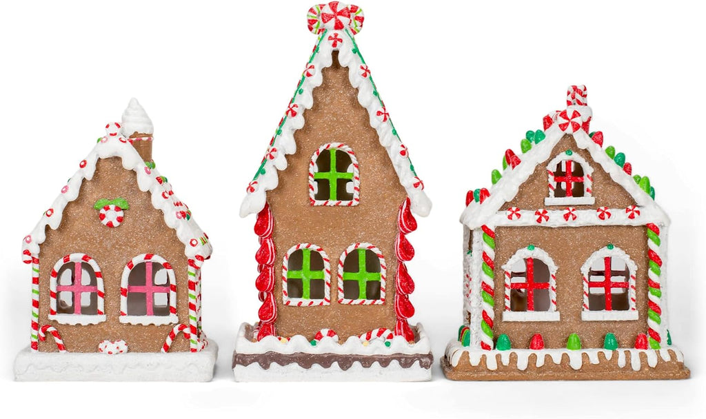mark feldstein red gingerbread village porcelain tea light, side view