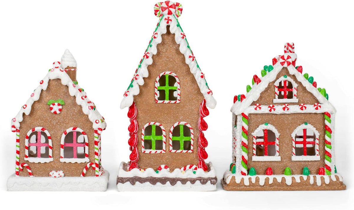mark feldstein red gingerbread village porcelain tea light, side view