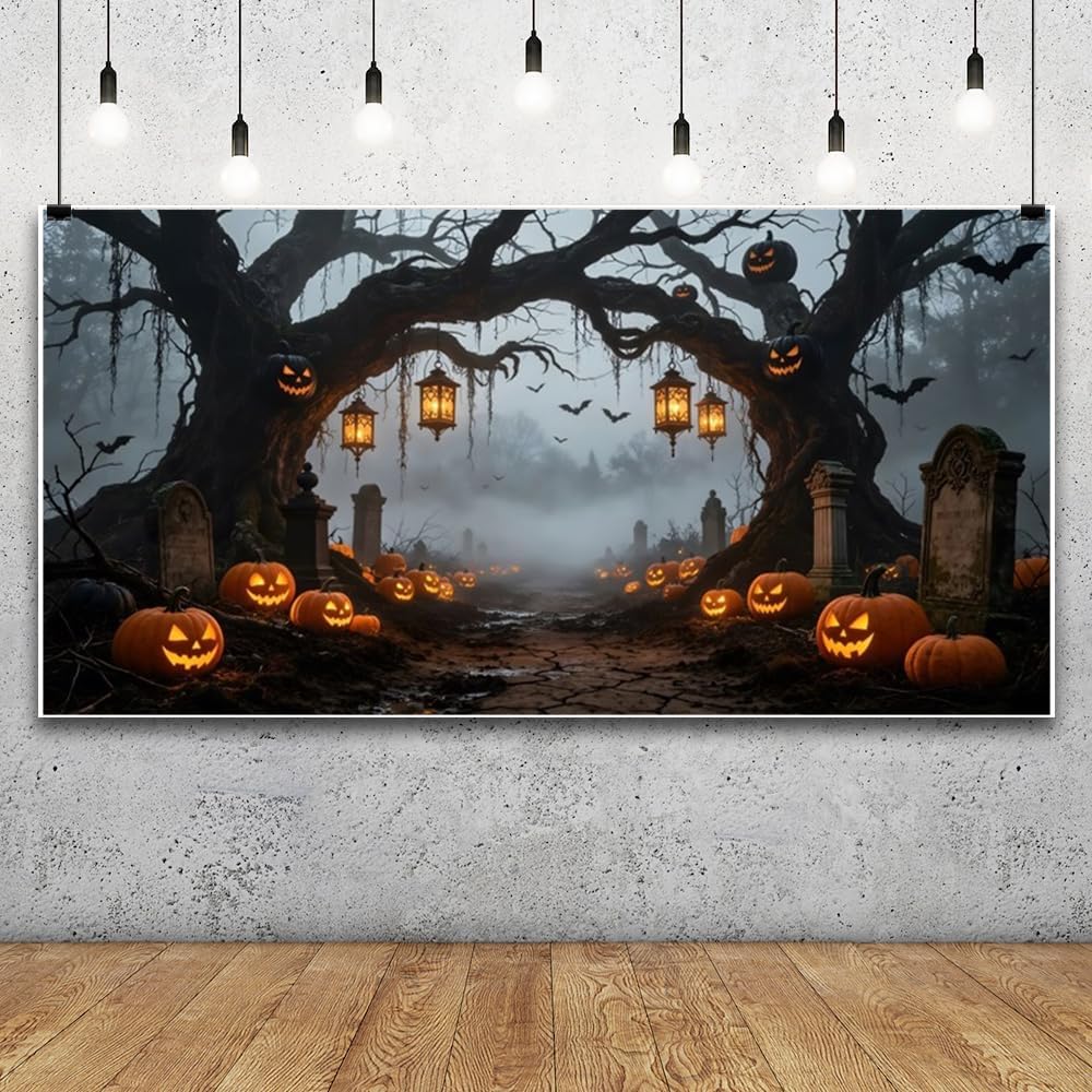 Halloween Scary Cemetery Backdrop Dead Branch Forest 20x10f