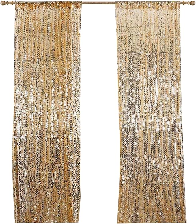 HH 9x9FT Big Gold Sequin Payette Backdrop Curtains Panels, Shimmer Sequin Photography Backdrop for Wedding Party Christmas Decoration