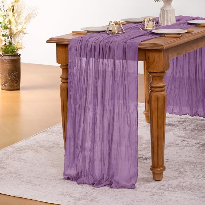 MLMW 6 Pack Fall Table Runner Purple Cheesecloth Boho Rustic Sheer Cheese Cloth Table Runner 160 inch 13.3ft for Halloween Wedding Party Baby Bridal Shower Birthday