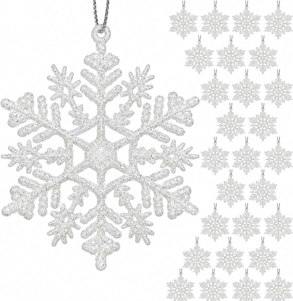 Snowflake Christmas Ornaments 192 Pack, 3 Inch White Shatterproof Snowflakes for Tree Decorations, Holiday Crafts, Winter Party Decor, Garland, Wreaths, Centerpieces, Classroom Projects