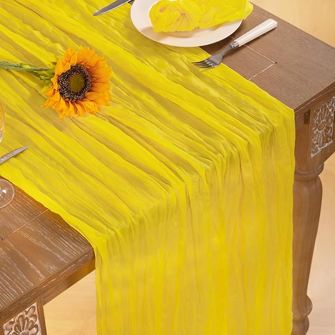 Lemon Yellow Cheesecloth Table Runner 10 Pack Fall Table Runners Boho Gauze 120 Inches Yellow Cheese Cloth Fall Table Decorations for Thanksgiving Wedding Bridal Baby Shower Parties Decor