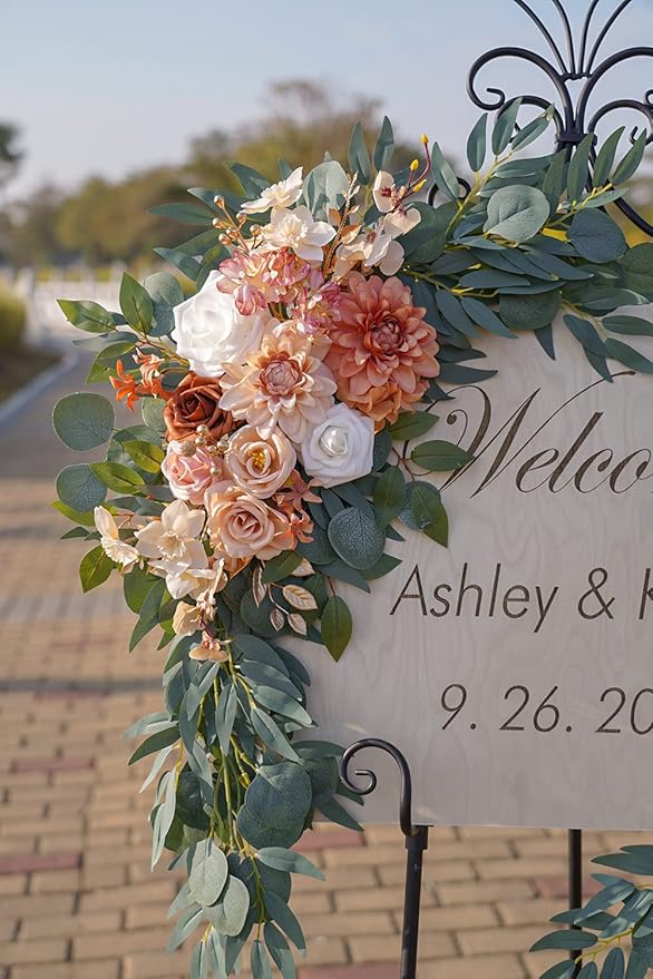 ponatia Wedding Arch Flowers (Pack of 2), Artificial Burnt Orange Flowers for Wedding Welcome Signs Decorations and Arch Flower for Weddings Ceremony Reception (Burnt Orange)