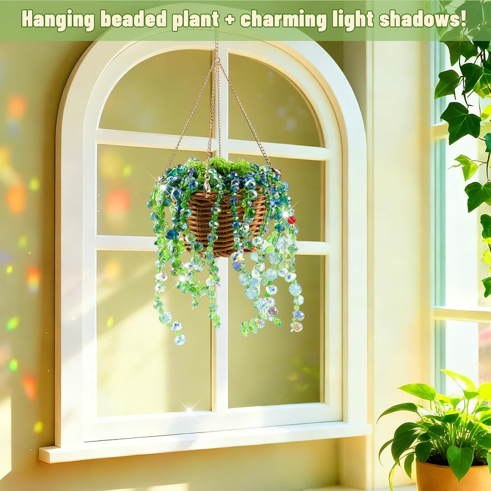 Wurosi 4074 Pcs Green Glass Beaded Plant Kit with Rattan Basket & Chains