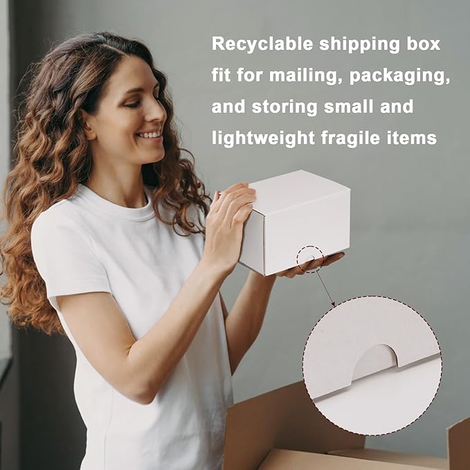 MEBRUDY 7x5x4 Inch Shipping Boxes Pack of 50, White Small Corrugated Cardboard Box for Mailing Packing Literature Mailer