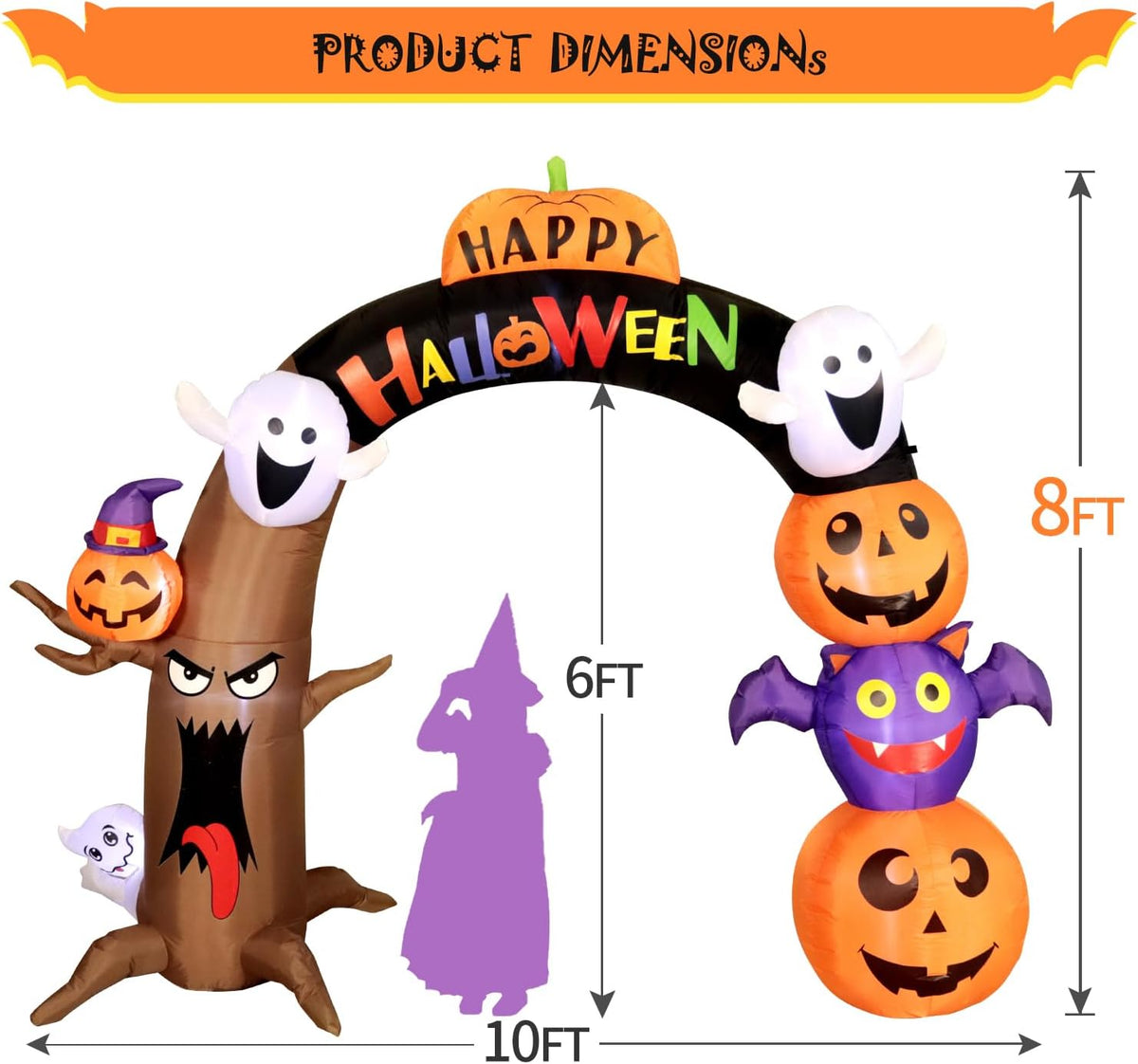 DomKom 10FT Long&8FT Tall Gaint Halloween Inflatable Decorations Dead Tree Arch,Build-in LED Lights Holiday Blow Up Yard Decoration for Party Outdoor，Garden Lawn Deco