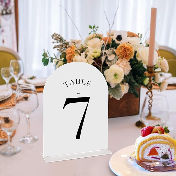 JOYIT Arch Wedding Table Numbers 1-50 with Stands – Double-Sided Printed 5" X 7" Acrylic Signs with White Background and Black Text, Perfect for Wedding Receptions, Parties, Anniversaries, and Events