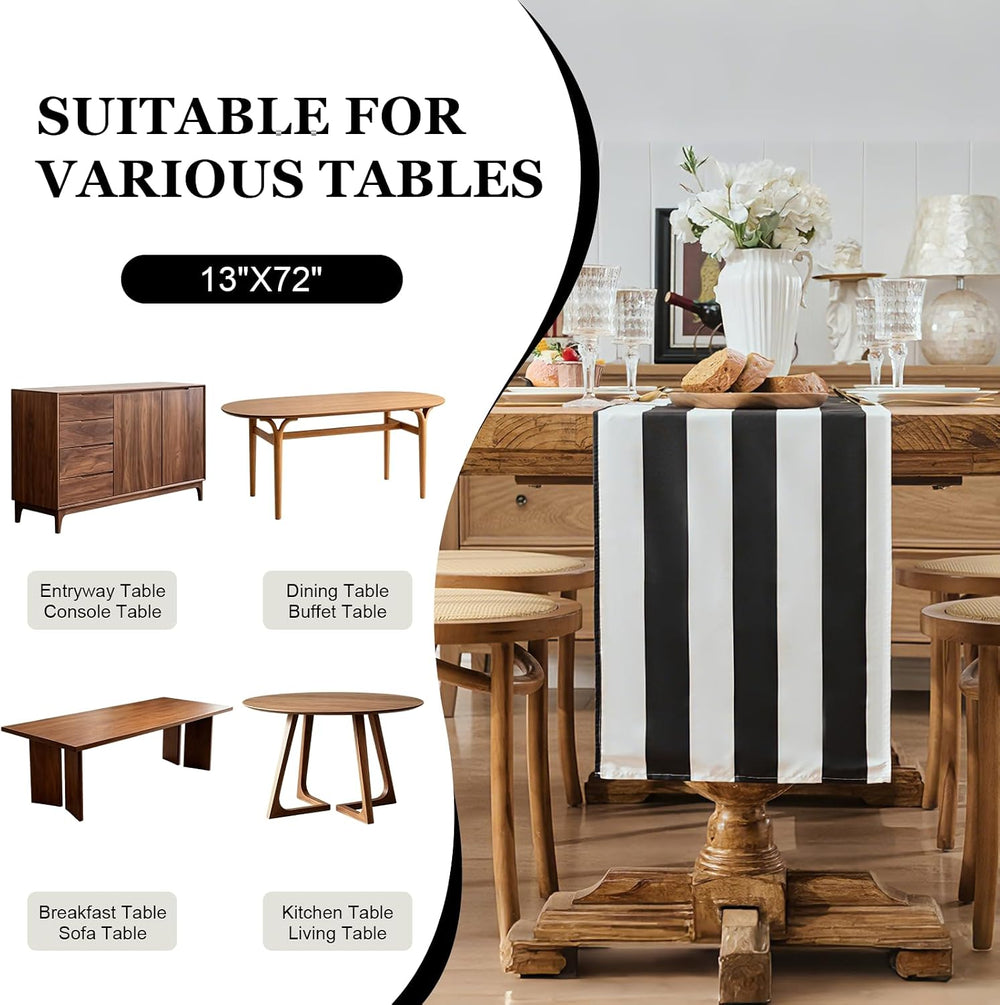 Black White Striped Table Runner 13x72 Inch for Halloween Table Decor 4Pack
