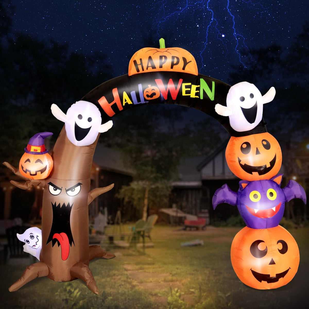 DomKom 10FT Long&8FT Tall Gaint Halloween Inflatable Decorations Dead Tree Arch,Build-in LED Lights Holiday Blow Up Yard Decoration for Party Outdoor，Garden Lawn Deco