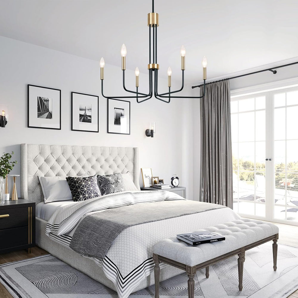 Modern Black and Gold Chandelier 6 Lights Farmhouse Light Fixtures