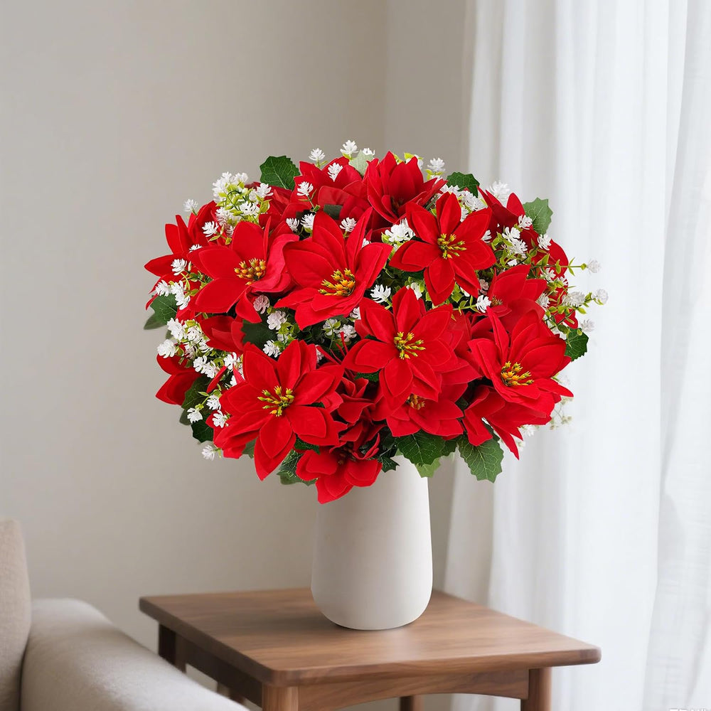 Artificial Poinsettias Christmas Flowers Mixed Outdoor Decor 24 Pcs