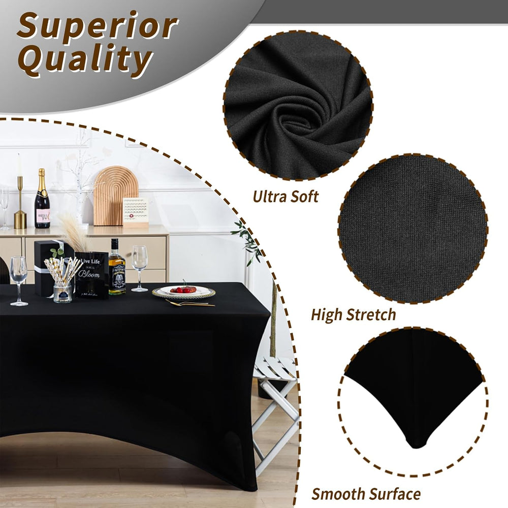 Fixwal 10 Pack 6FT Black Tablecloth Rectangle Spandex Fitted Table Cover