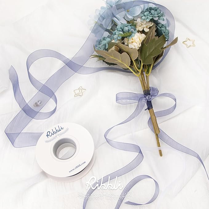 Ribbli Navy Organza Ribbon,1 Inches x Continuous 50 Yard,Navy Sheer Ribbon for Gift Wrapping,Cookie Wrapping,Wedding Decoration,All Crafting and Sewing