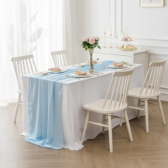 12Pack 9ft Chiffon Table Runner 14x108 Inch Sheer Romantic Table Runner for Wedding Birthday Party Bridal Shower Outdoor Decoration-Blue Mist
