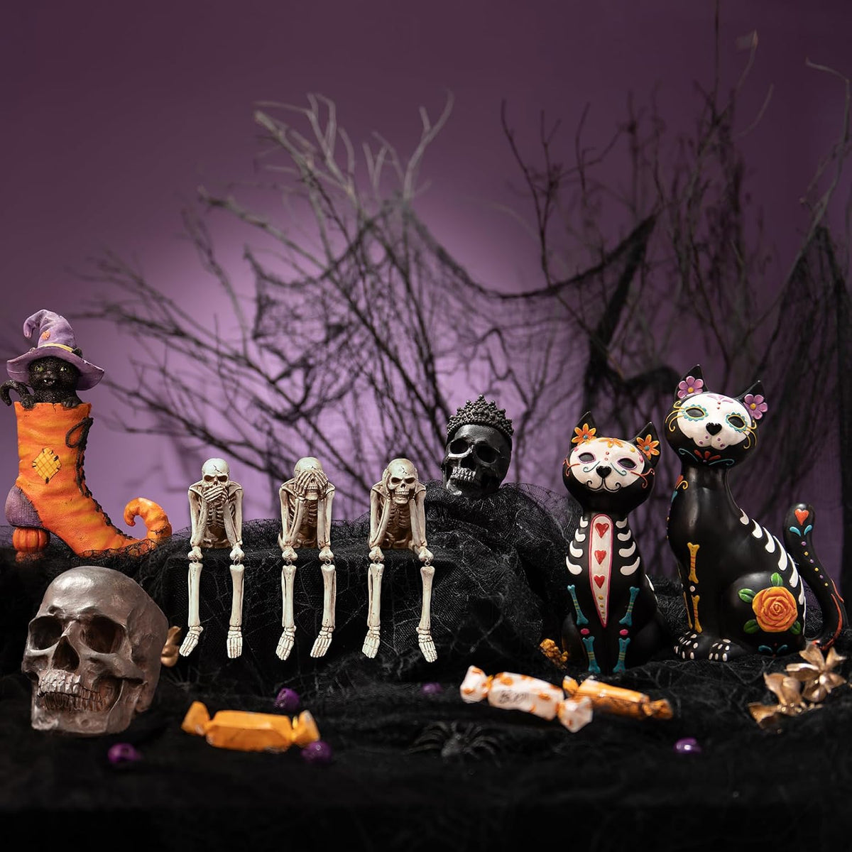 Newman House Studio Skeleton Halloween Decorations Indoor - No Evil Statues
