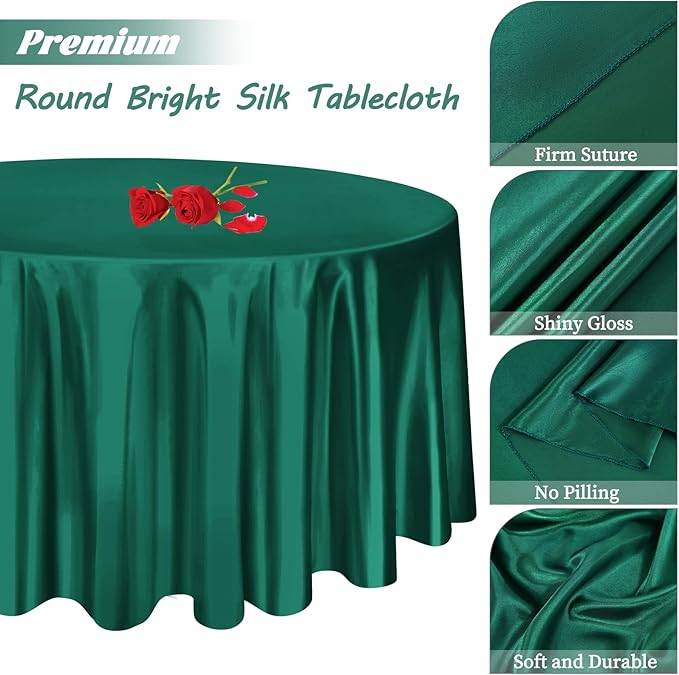 12 Pack 120 Inch Hunter Green Satin Tablecloth - Premium Bright Silky Round Tablecloth Overlay Smooth Fabric Table Cover, Table Decoration for Wedding Party Banquet Events Restaurant Kitchen Dining