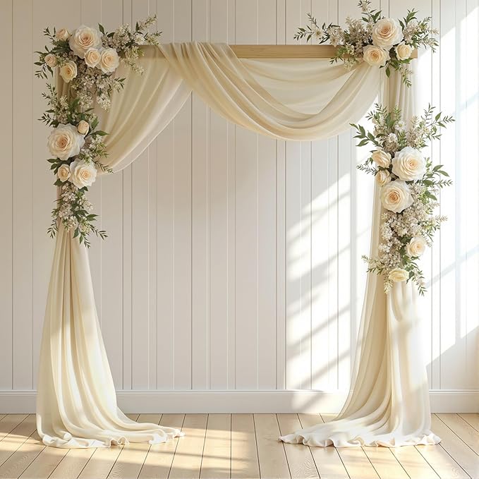 Wedding Arch Draping Fabric 1 Panel 18Ft Nude Sheer Chiffon Curtain Drapes 6 Yards for Wedding Ceremony Birthday Party Decoration