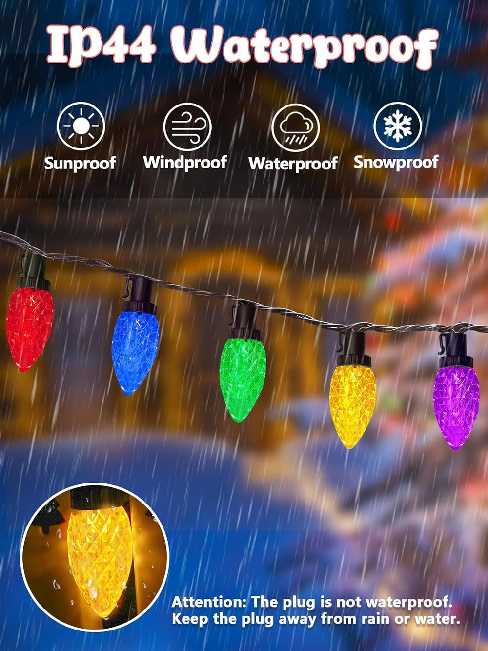 2 Pack Extentable C9 Christmas Lights Outdoor 66 FT 100 LED Multicolored