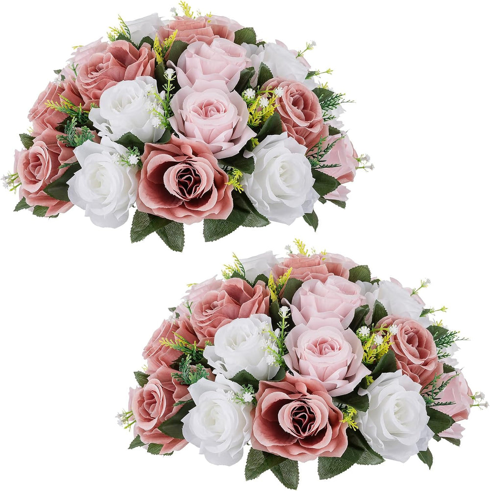 NUPTIO Large Artificial Flower Centerpieces: Dusty Rose & White Fake Balls