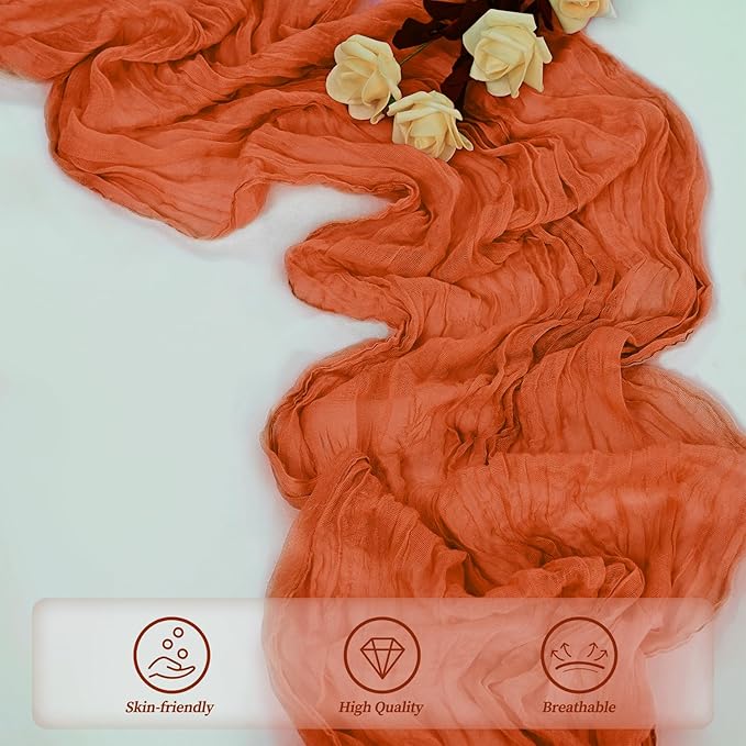 Orange Cheesecloth Table Runner 12 Pack 10FT Boho Fabric Rustic Cheese Cloth Table Runner for Wedding 20 x 120 Inch Long Bridal Shower Baby Shower Gauze Sheer Birthday Party Table Decorations