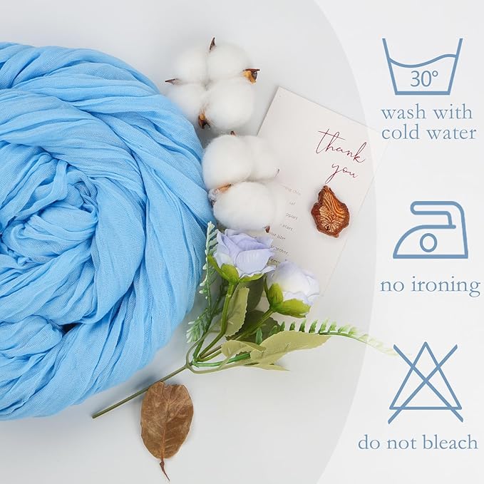 12 Pack Baby Blue Cheesecloth Table Runner 10ft Boho Gauze Fabric Cheese Cloth Table Runner 35 x 120 Inch Rustic Sheer for Romantic Wedding Decor Baby Shower Party Table Centerpiece Decoration