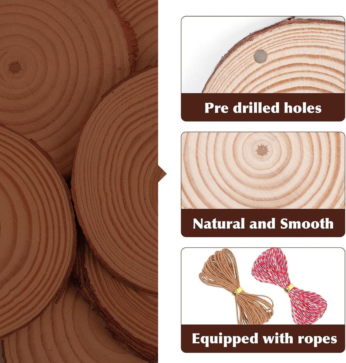 nature wood slices for crafts,2.4-2.8in unfinished natural wood, side view