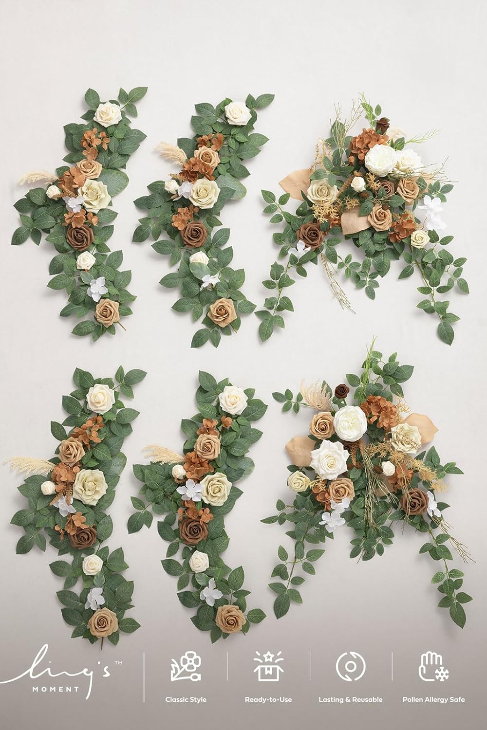 Ling's moment Brown Artificial Flower Garland Wedding Arch 9 FT