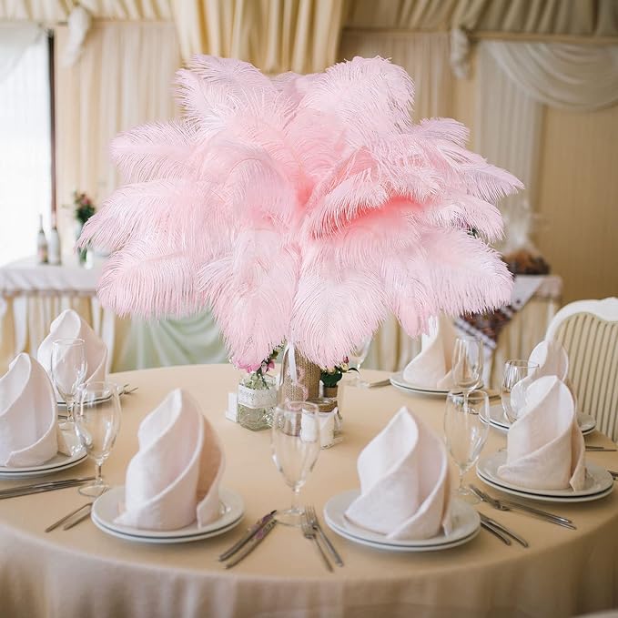 Retrowavy 30 Pcs 18-20 Inch Large Natural Ostrich Feathers Bulk for Centerpieces for Wedding Party Centerpieces Home Decoration Flower Arrangement (Pink)