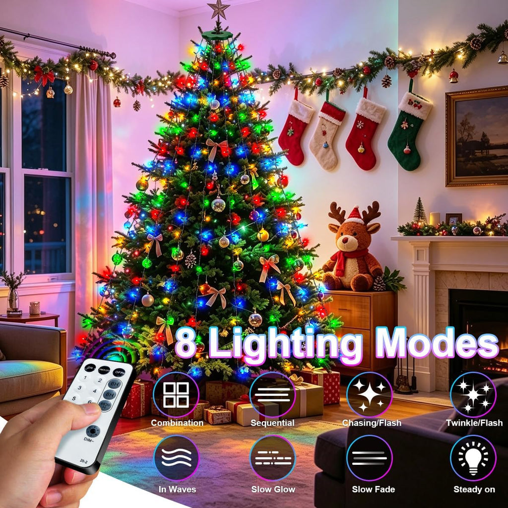 christmas tree lights, tree topper lights, 6.6ft 240 shown in use