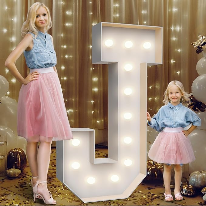 4FT Marquee Light Up Letters J,Party Decoration Large Marquee Light Up Letters with Weighted Water Bag,Pre-cut Foam Board Set Can Be Used for Birthdays,Weddings,Baby Anniversaries
