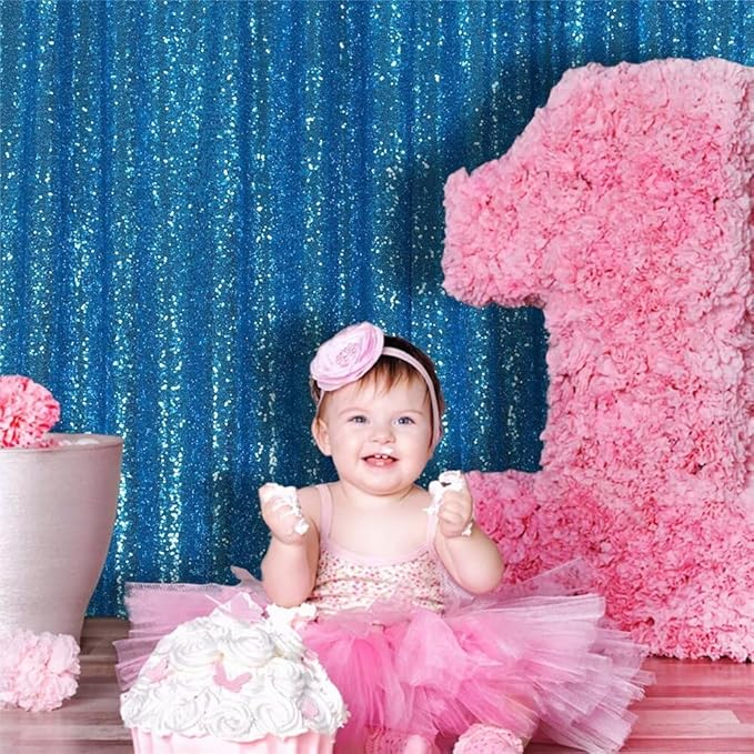 Eternal Beauty Turquoise Sequin Backdrop, 8x10 Ft Glitter Background Curtains for Shimmer Photography Party Wedding Birthday Back Drop Decor