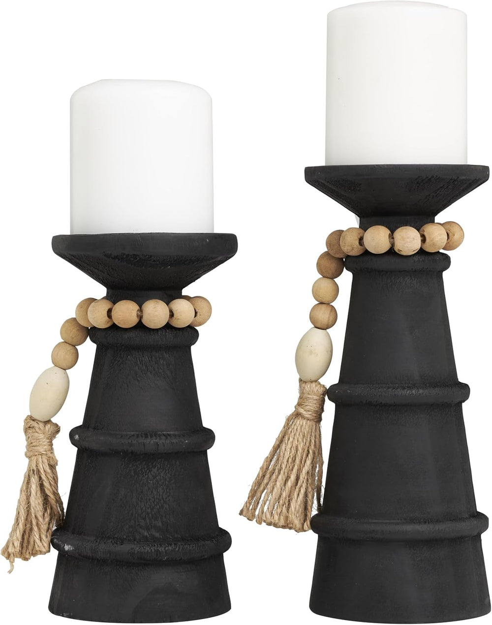 Deco 79 Wood Handmade Decorative Candle Holder Textured Matte Candle Stand wi...