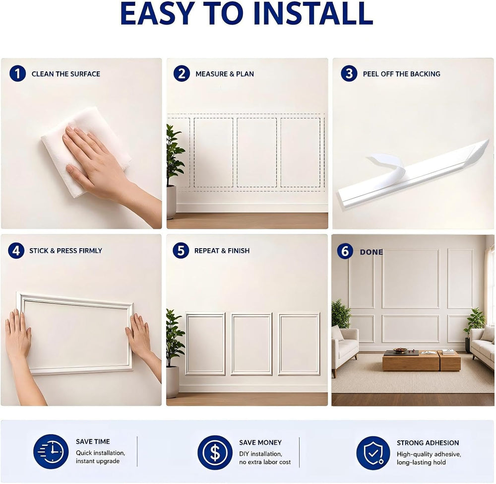 3 Set Peel and Stick Wall Molding Kit,Pre Cut Wainscoting Panels,24x60in