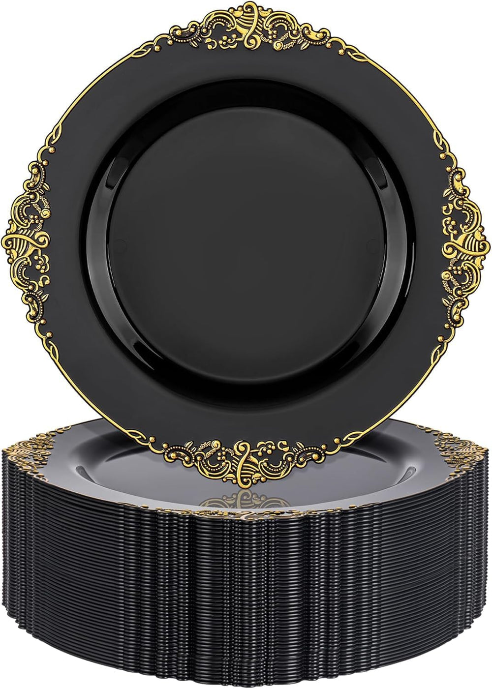 Nervure 100Pcs 10.25'' Black Plastic Plates, Party Plates for 100Guests