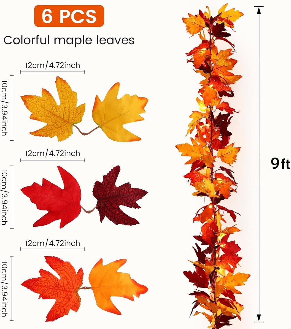 2Pack 9Ft 50 LED Maple Leaf Garland Battery Operated with Timer,8 Modes Water...