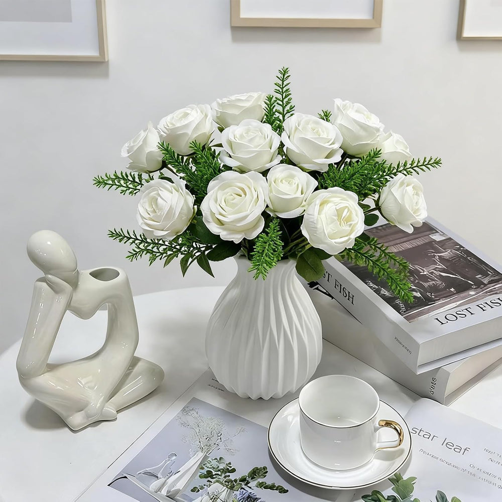 100 Pcs White Fake Roses Artificial Flowers Bulk Fake Flowers Wedding Decor