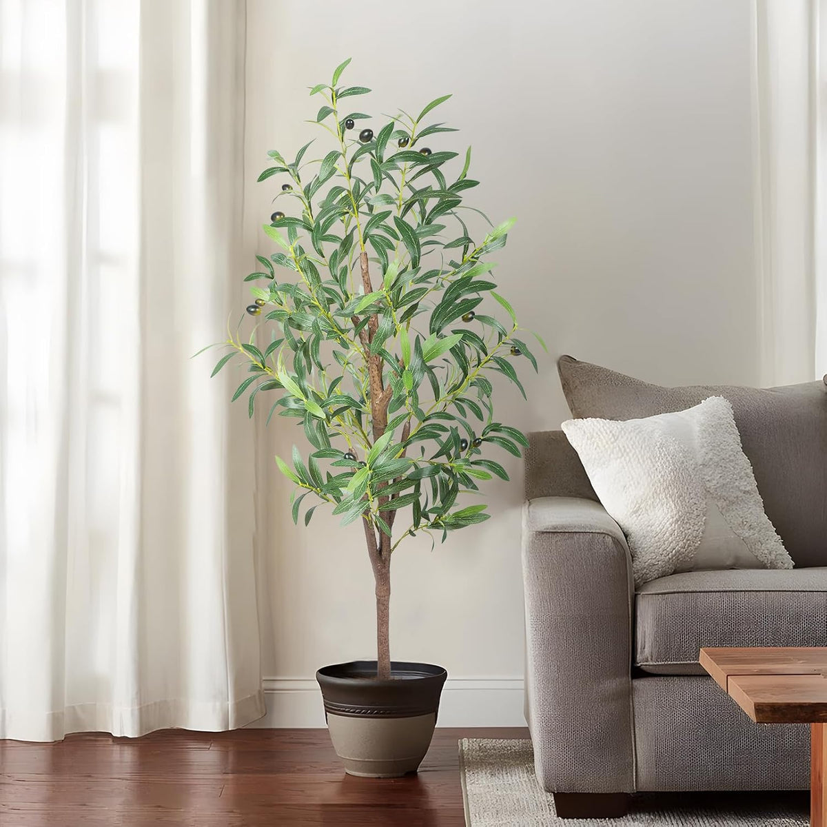 4ft artificial olive trees, 2 pack faux potted on a desk or shelf