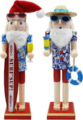 15 Inch Christmas Nutcracker Wooden Summer Nautical Surfer Santa Nutcracker Figure Beach Tabletop Centerpieces Festival Florida Tropical Shelves Decorations (Surfboard+Swim Ring)