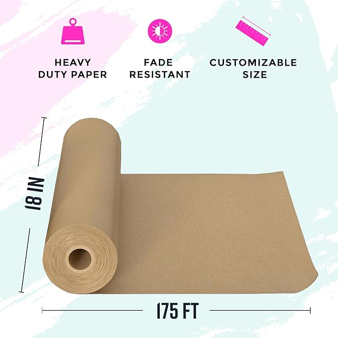 Bryco Goods (Pack of 2) Kraft Paper Roll - Brown - 18" x 2100" (175') - USA Made - Suitable for Packing - Moving - Shipping - Crafts - Wall Art - Bulletin Boards - Floor Covering - Table Runner