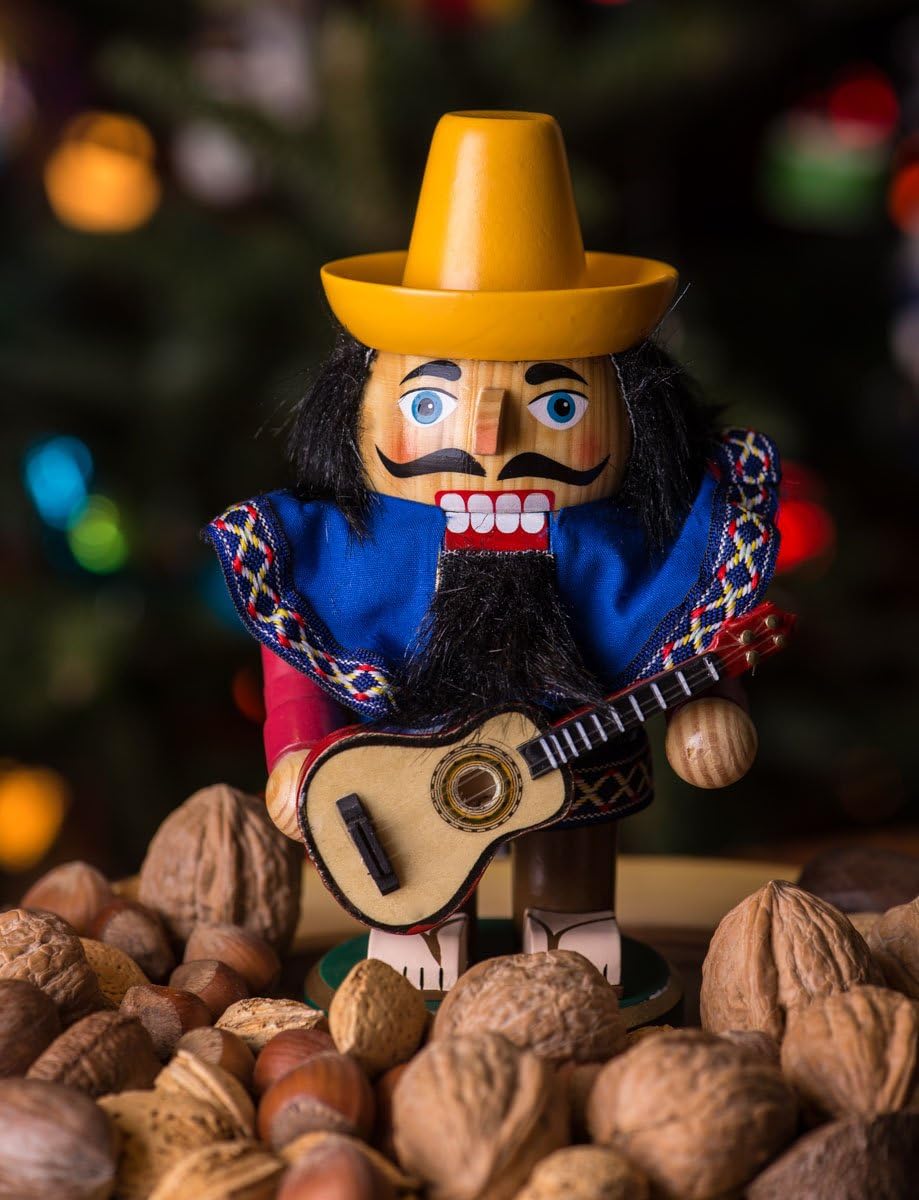 clever creations mariachi 7 inch chubby wooden nutcracker, close-up detail