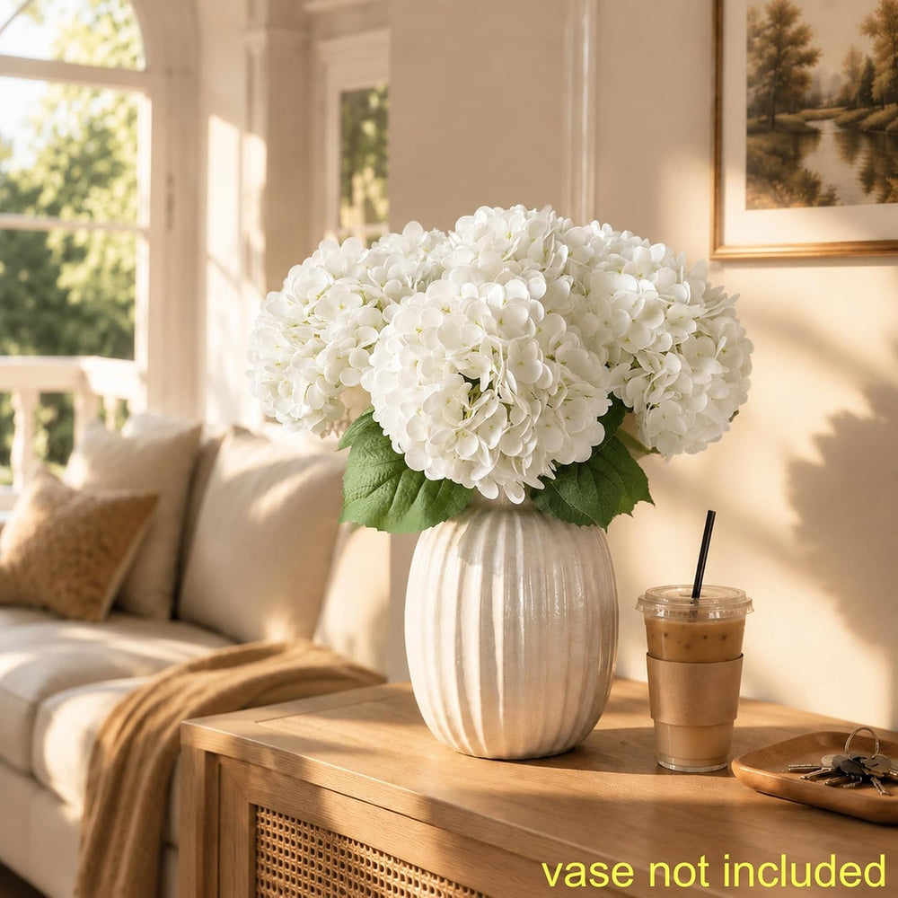 6 Stems White Hydrangea Artificial Flowers Real Touch 19.7in