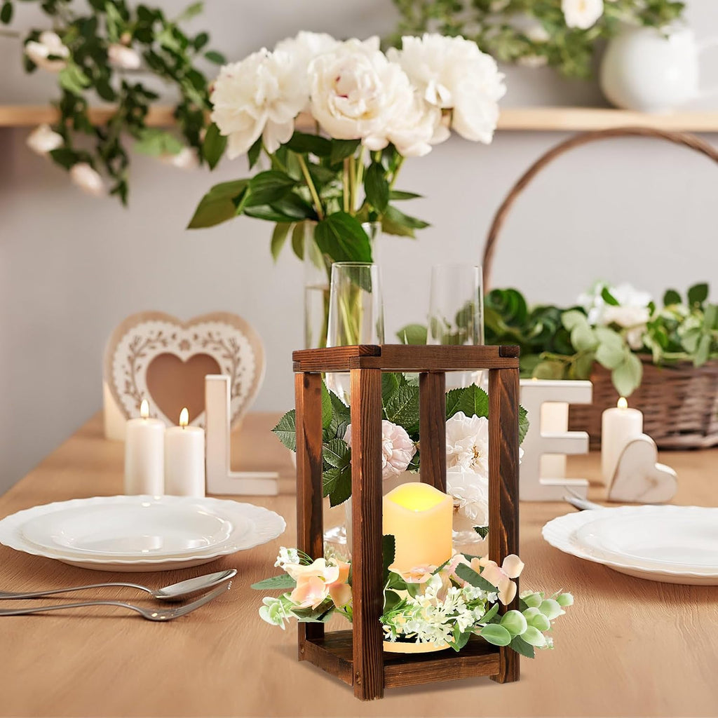 hushee 30 pcs wooden wedding lantern centerpiece candles, side view