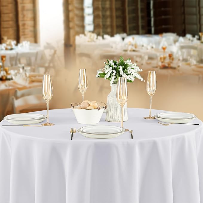 Fitable 8 Pack Round Tablecloths: Stain Resistant Wrinkle Free Circle Table Clothes, Washable Reusable Polyester Table Covers for Wedding Party Birthday Banquet Reception(White, 70 Inch)