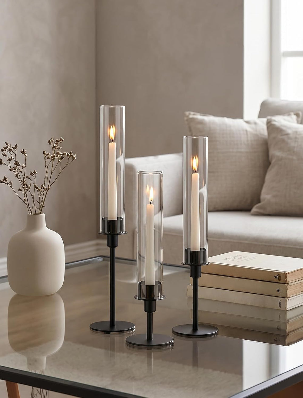 Sziqiqi Black Hurricane Candle Holders: Black Candlestick Holders, Set of 6
