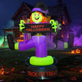 6FT Rotating Halloween Inflatables Outdoor Witch, 360° Swivel Base Lighted with Built-in LEDs, Holding Happy Halloween Sign, Waterproof & Windproof Decoration for Yard Garden Lawn