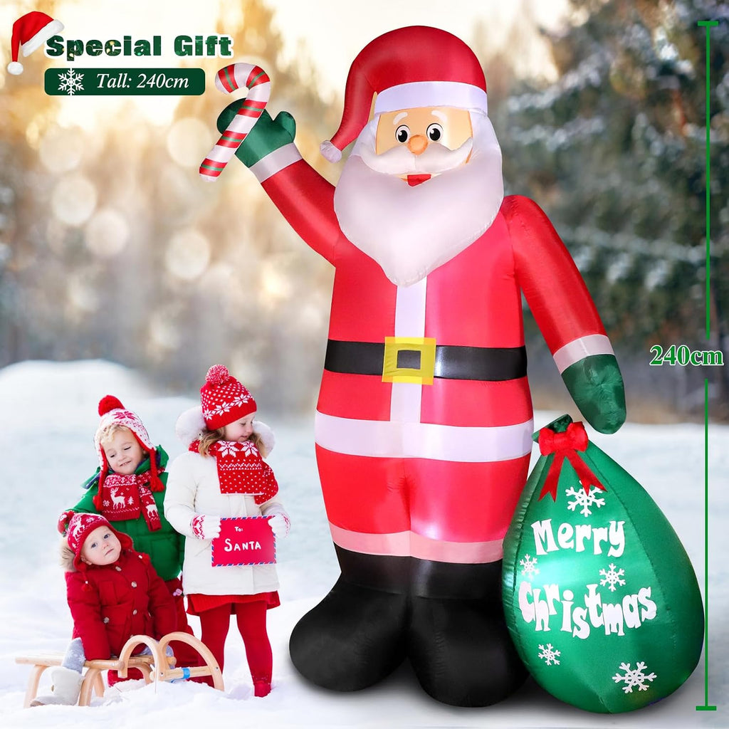8 ft christmas inflatable santa claus with candy shown in use