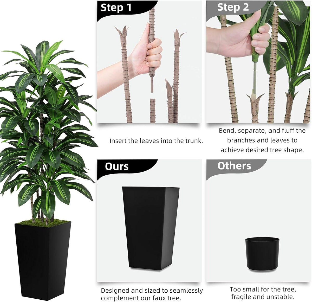 ASTIDY Artificial Plant 5FT Dracaena Fake Tree with Black Tall Planter