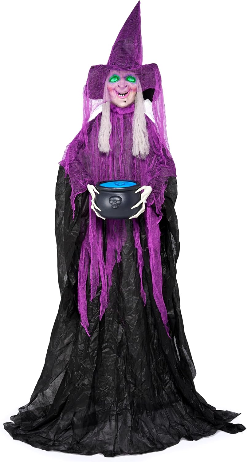 JOYIN Halloween Decorations Standing Witch with Cauldron, Scary Ghost Decor w...